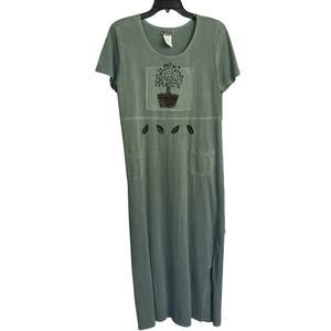 Nina Piccalino Women’s Maxi Green Dress Size 12 Tree Pockets Boho Garden Pockets